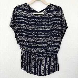 MM Lafleur Womens Blouse Top Size M Viscose Flowy Geo Print Office Black